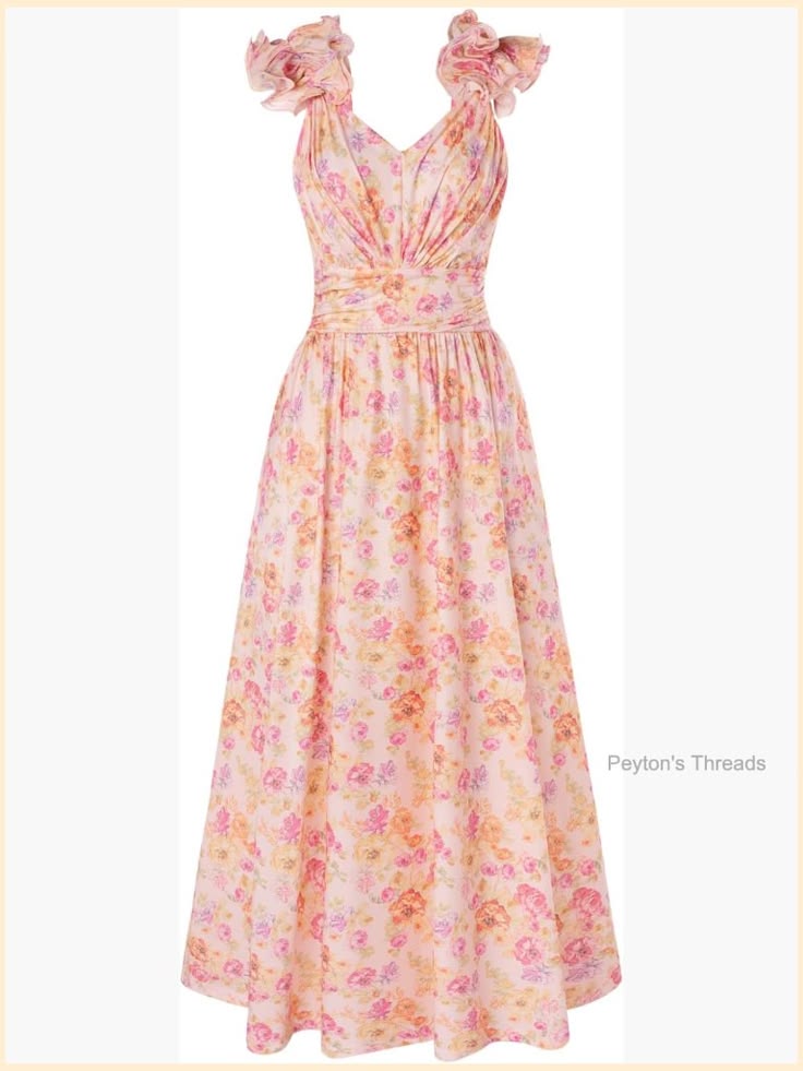 Sleeveless Floral Print A Line Ruffle Wedding Guest Dress With Pockets