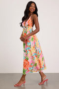 Layne Pink Multi Floral Backless Midi Dress