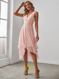 Pink Bridesmaid Dress Wholesale Knee Length Chiffon With Irregular Hem