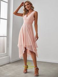 Pink Bridesmaid Dress Wholesale Knee Length Chiffon With Irregular Hem