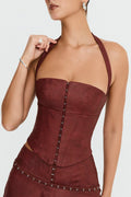 Clothing: Tops: Dark Cherry Vegan Leather Halter Corset Top Dress