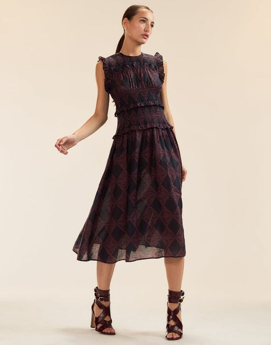 Cynthia Rowley Tulum Ramie Dress Navyred