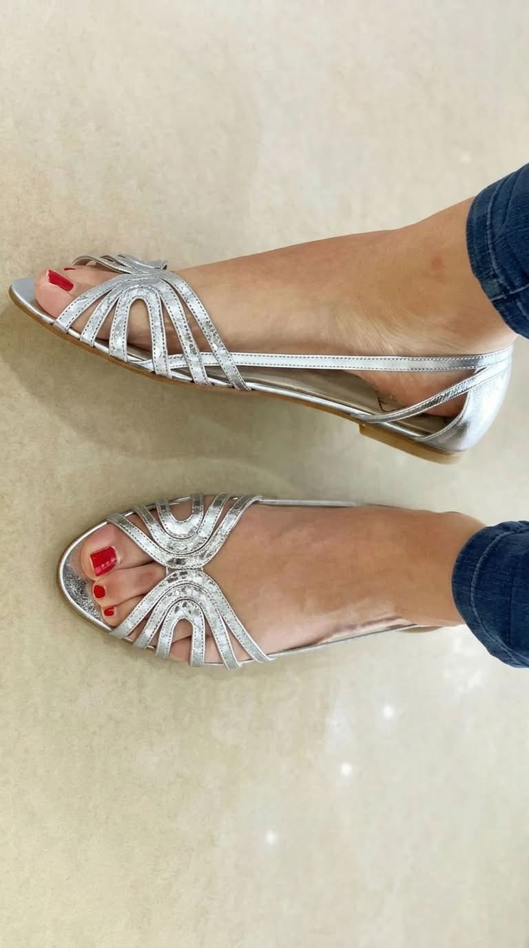 Jemimah – Glossy Metallic Peep-Toe Cut-Out Sandals