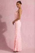 Embellished Applique Soft Scoop Corset Gown In Pink