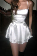 Pretty Homecoming Dress A Line White Spaghetti Straps Satin Back To