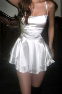 Pretty Homecoming Dress A Line White Spaghetti Straps Satin Back To