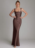 Bridesmaid Dress Stretch Satin Brown Mermaid Square Neck Floor Length