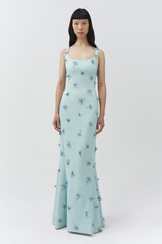 Briella Embellished Crepe Gown Sky
