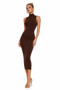 Ribbed Knit Mock Neck Midi Dress