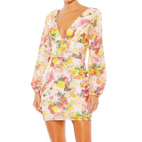 Mac Duggal Dress New Mac Duggal Sequin Floral V Neck Long Sleeve Mini