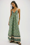 Sorrento Stroll Printed Maxi Dress In Green, Size: S