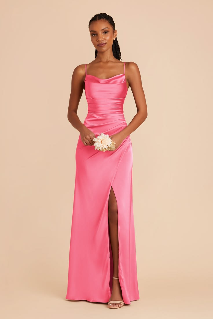Lydia Bon Pink Cowl Neck Matte Satin Bridesmaid Dress
