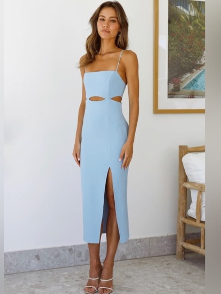Dress Swerve Through Midi Dress Blue Cut Out Cocktail Dress Color: