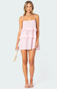 Edikted Womens Dorothia Sheer Linen Look Mini Dress Pink Size XS