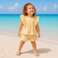 Gingham Toddler Girl Two Piece Outfit, Baby Girl Summer Beach Set,