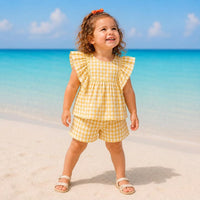 Gingham Toddler Girl Two Piece Outfit, Baby Girl Summer Beach Set,