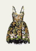Oscar De La Renta Mixed Botanical Embroidered Tulle High Low Bustier