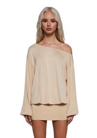 No Notes Off The Shoulder Dress Light Brown Medium