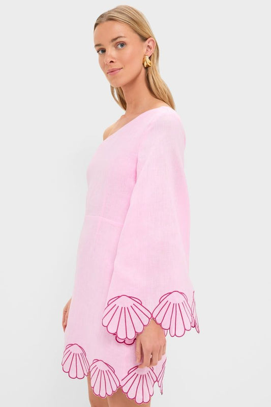 Pink One Shoulder Seashell Surina Mini Dress Hyacinth House