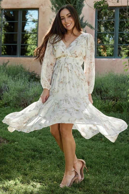 Raven Chiffon Midi Dress Off White Floral