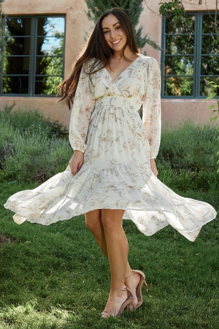 Raven Chiffon Midi Dress Off White Floral