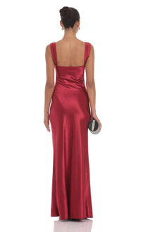 Satin Lace Bust Dress In Red
