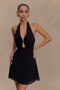 Malakhai Chiffon Halter Mini Dress Black