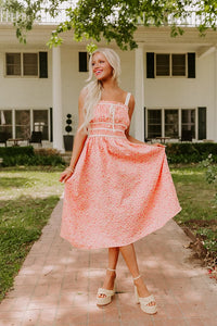 Garden Gorgeous Jacquard Midi In Peach Dress