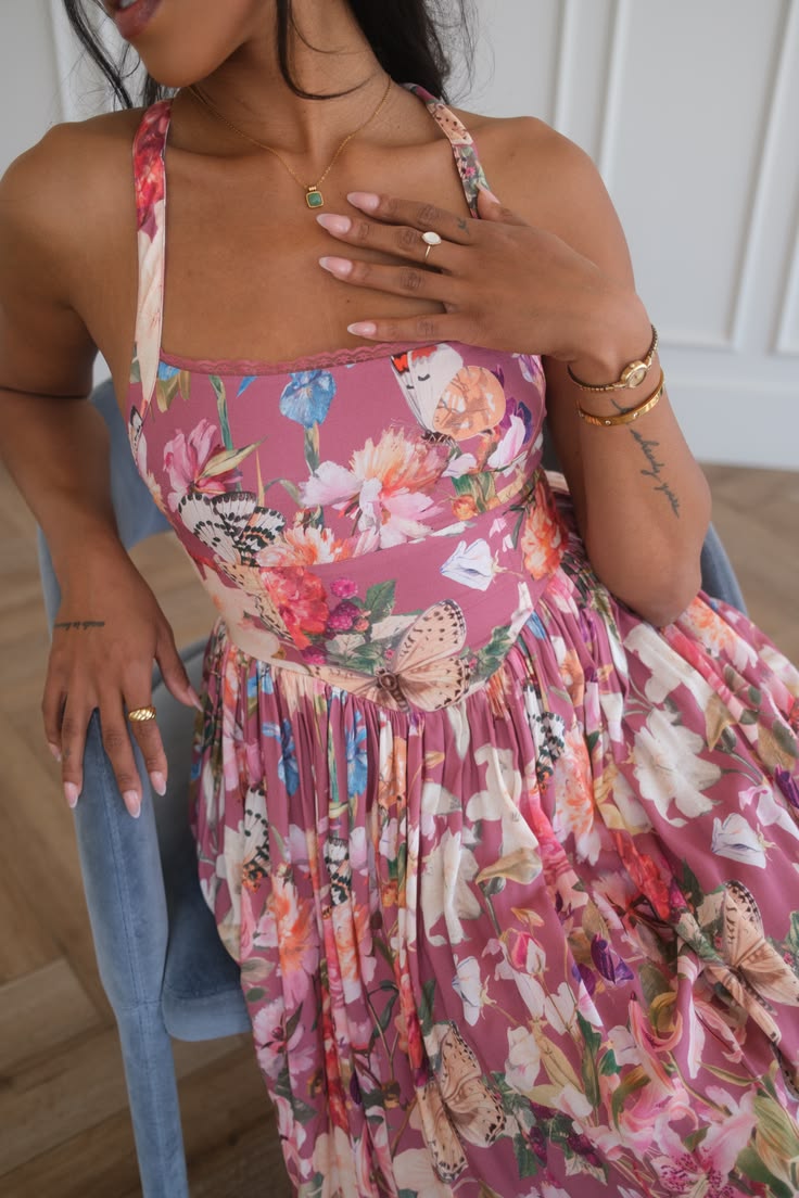 Pink Butterfly Floral Dress