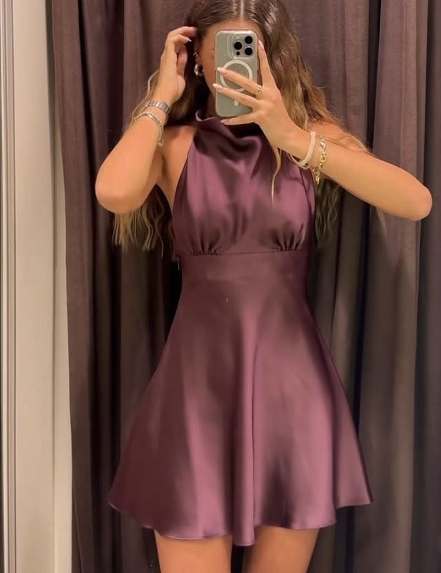 Elegant Homecoming Dress A Line Stain Halter Dark Purple Cocktail