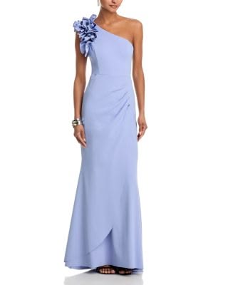 One Shoulder Ruffle Crepe Gown - Exclusive