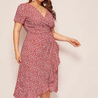Host Pick Raiza Faux Wrap Dress Color: Red White Size: Various