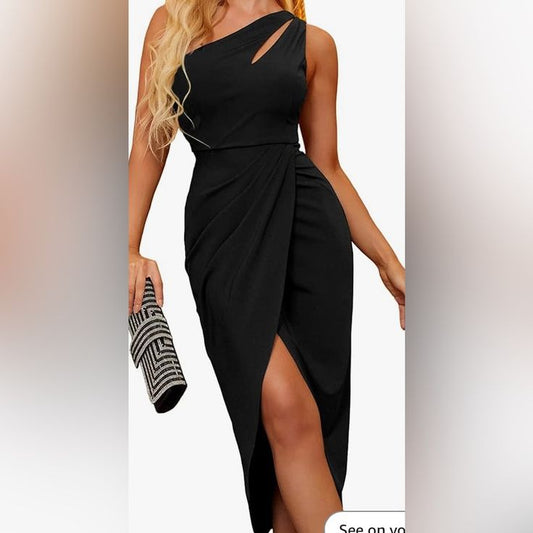 Zalalus Dress New With Tags Elegant Black One Shoulder Dress Size L