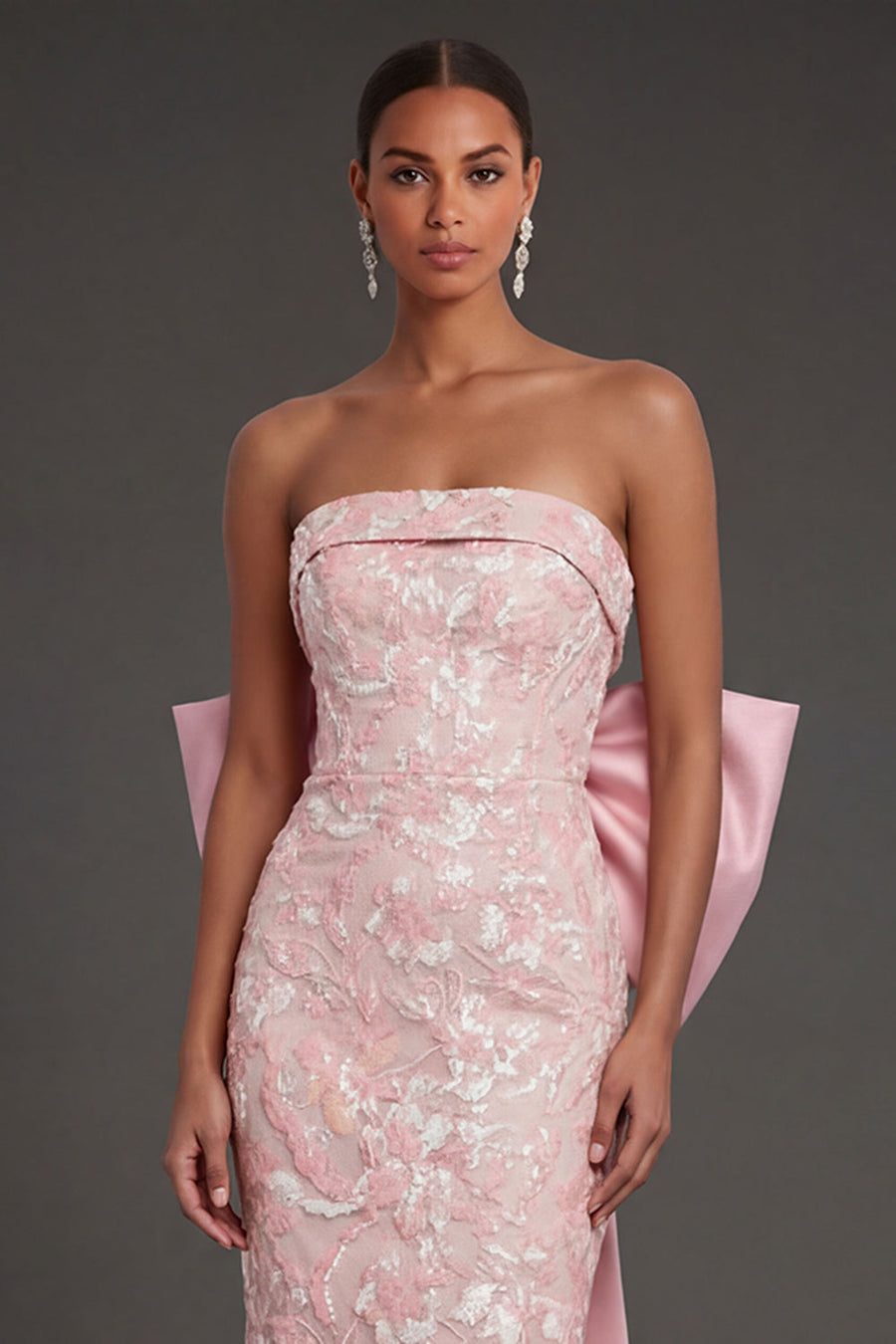 Pink Floral Sheath Appliqued Long Formal Dress with Slit