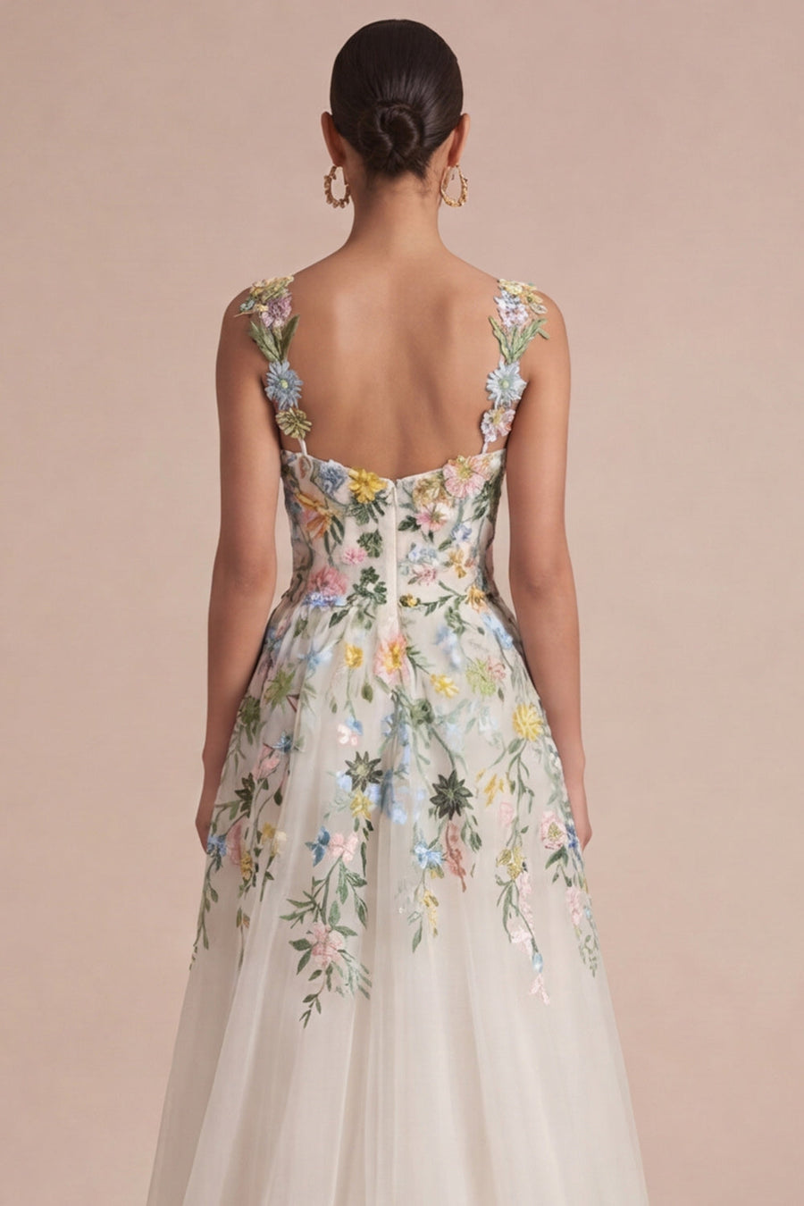 White Floral A Line Corset Square Neck Midi Dress