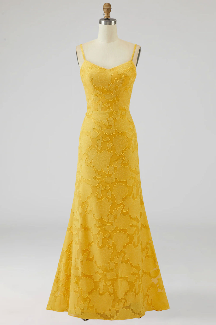 Yellow Spaghetti Straps Sheath Sleeveless Long Wedding Guest Dress