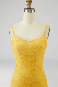 Yellow Spaghetti Straps Sheath Sleeveless Long Wedding Guest Dress