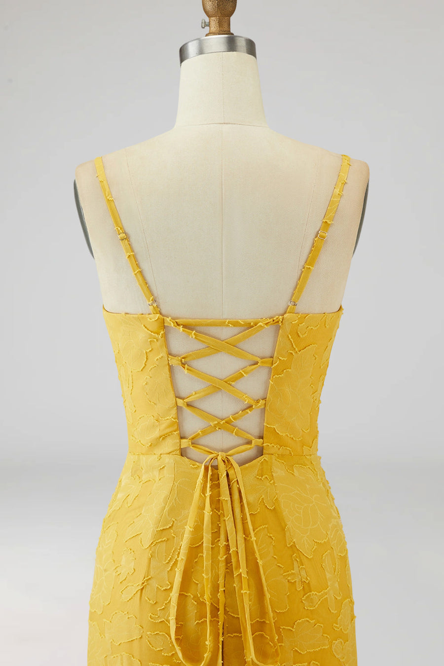 Yellow Spaghetti Straps Sheath Sleeveless Long Wedding Guest Dress