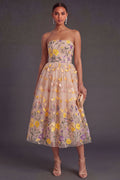 Floral Appliqued Apricot A Line Summer Wedding Guest Dress