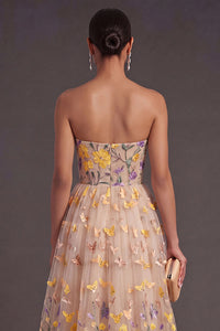 Floral Appliqued Apricot A Line Summer Wedding Guest Dress