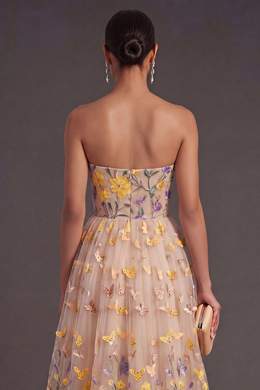Floral Appliqued Apricot A Line Summer Wedding Guest Dress