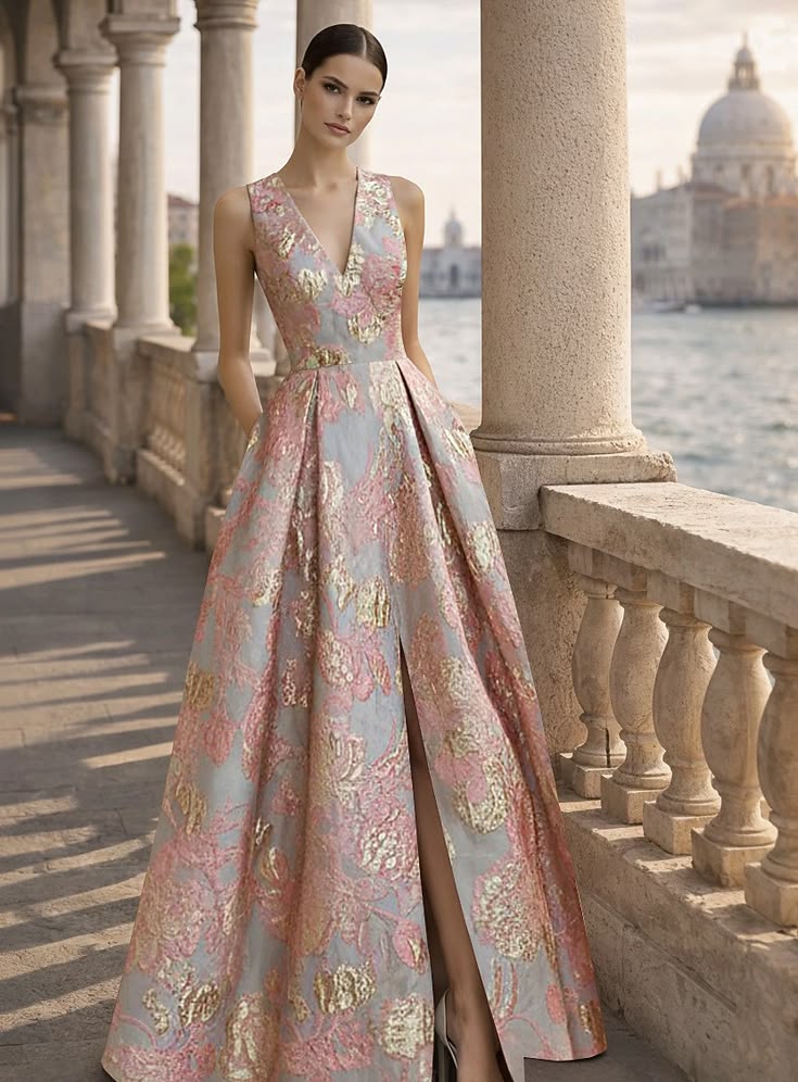 A Line Floor Length Evening Gown Ball Gown Elegant Vintage Floral