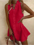 Red Ruffle V Neck Sundress Small Color: Red Size: S