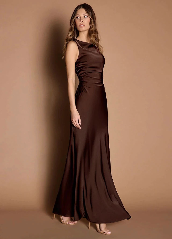 Evadne Mocha Coco Open Back Dress