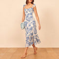 Dress Elegant Vintage Floral Dress Frill Sweetheart Neck