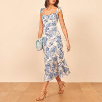 Dress Elegant Vintage Floral Dress Frill Sweetheart Neck