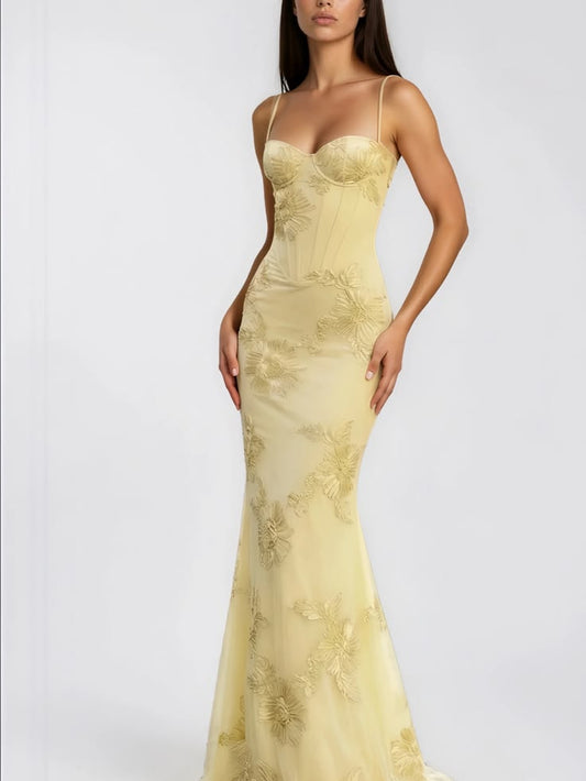 Miss Rosier Dress Miss Rosier Sleeveless Yellow Floral Embroidered