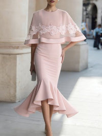 Elegant Plain Irregular Craftsmanship Crew Neck Midi Dress