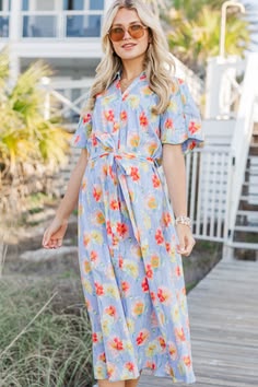Nothing Extra Needed Light Blue Floral Midi Dress