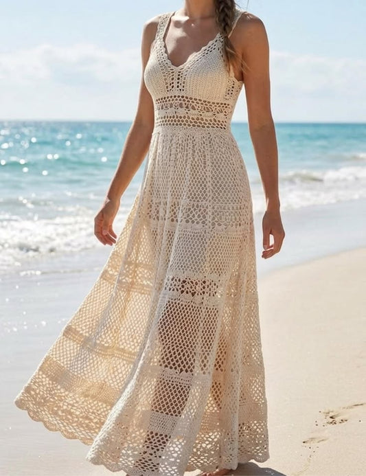 Crochet Maxi Dress Pattern, Boho Lace Beach Dress Pdf, Summer A Line